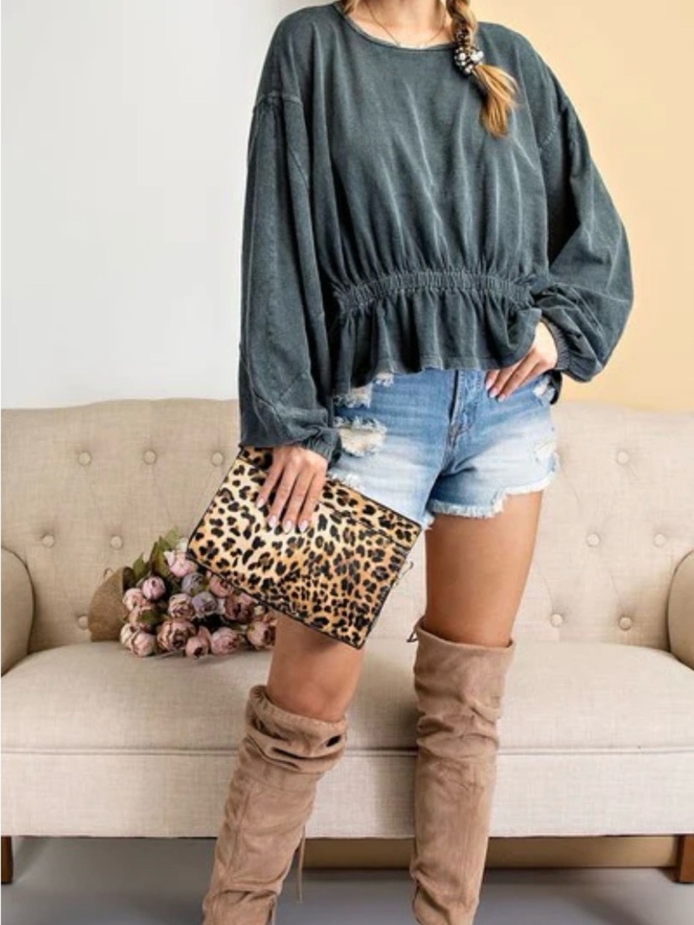 NWT Anthropologie Easel washed cotton slub peplum top